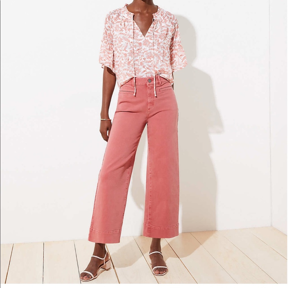 🔥SALE🔥NWT LOFT High, Wide Leg Pink Cropped Jeans
